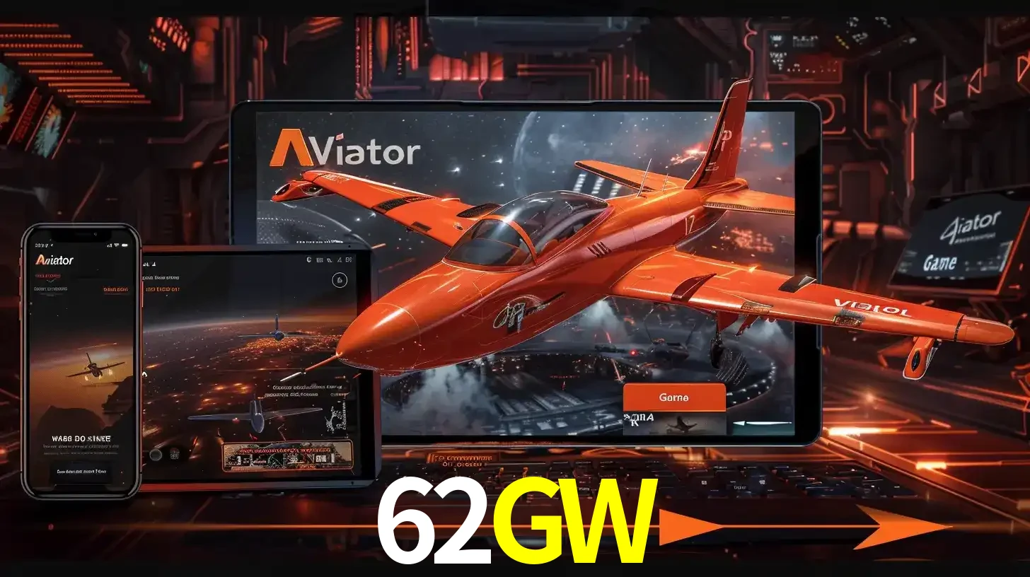 Apresentação tecnológica do jogo Aviator com um avião saindo da tela de um tablet, demonstrando a experiência imersiva em múltiplos dispositivos no 62GW.