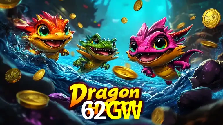 Arte promocional do jogo Dragon Hatch com três adoráveis dragões bebês nadando entre moedas de ouro, um dos slots mais divertidos para jogar no cassino 62GW.