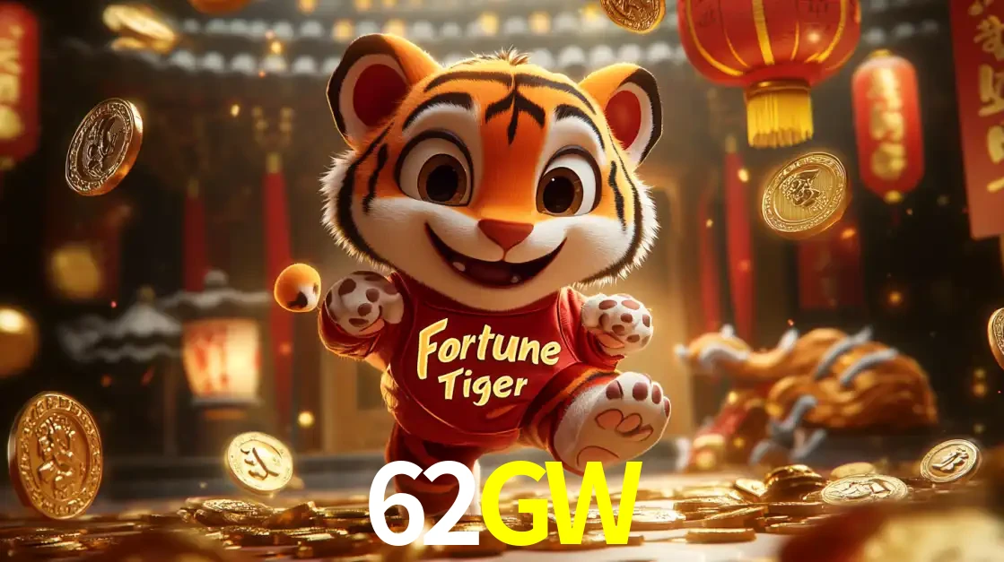 O alegre personagem do Fortune Tiger correndo sobre um caminho de moedas de ouro, simbolizando os grandes prêmios e a diversão do popular jogo de slot do 62GW.